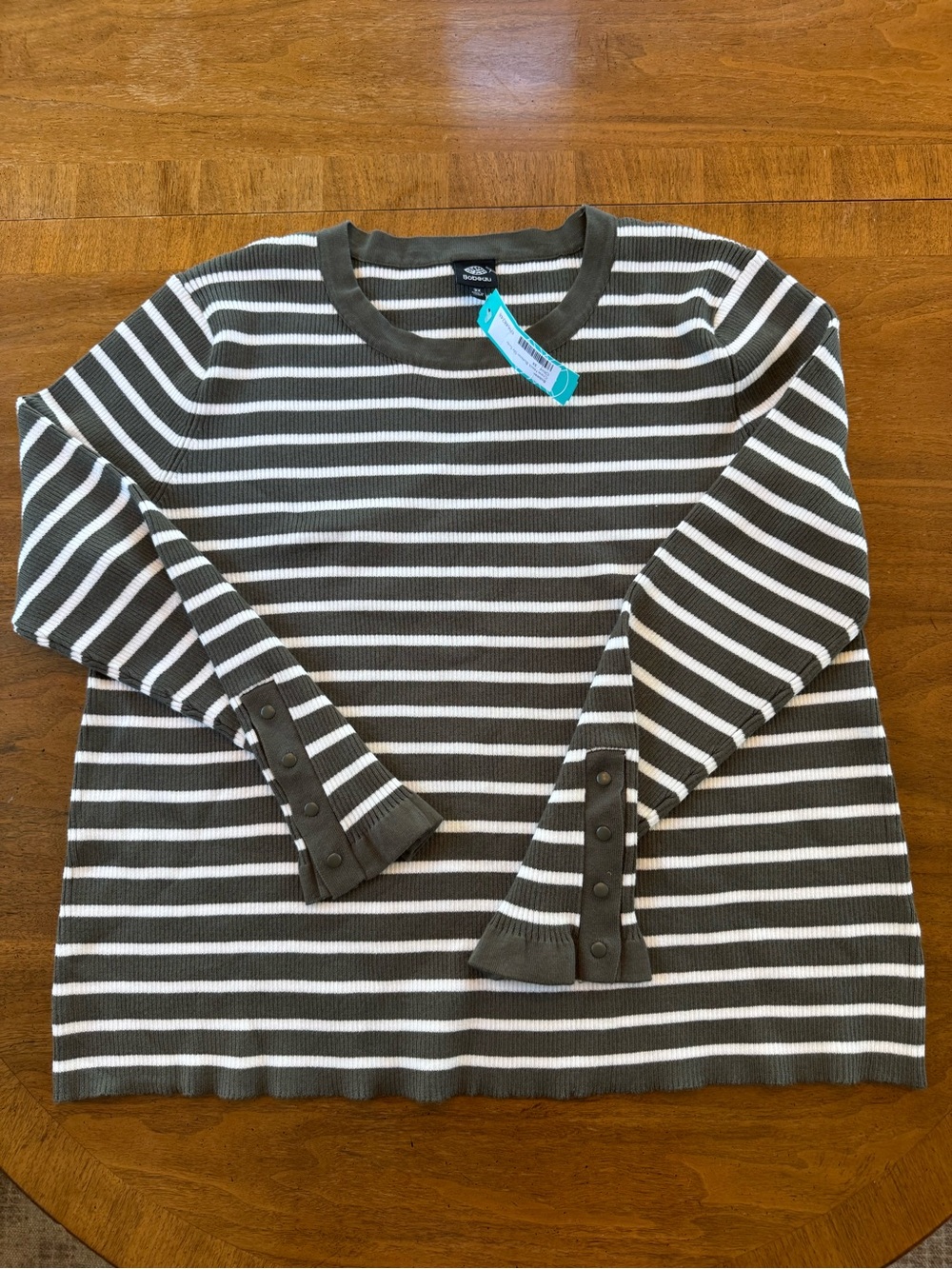 NWT 3XL Striped Long-Sleeve Rib Knit Sweater - Olive & White